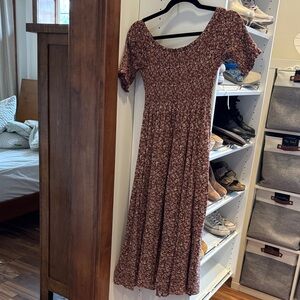 NATURAL LIFE Burgundy Floral Midi Dress